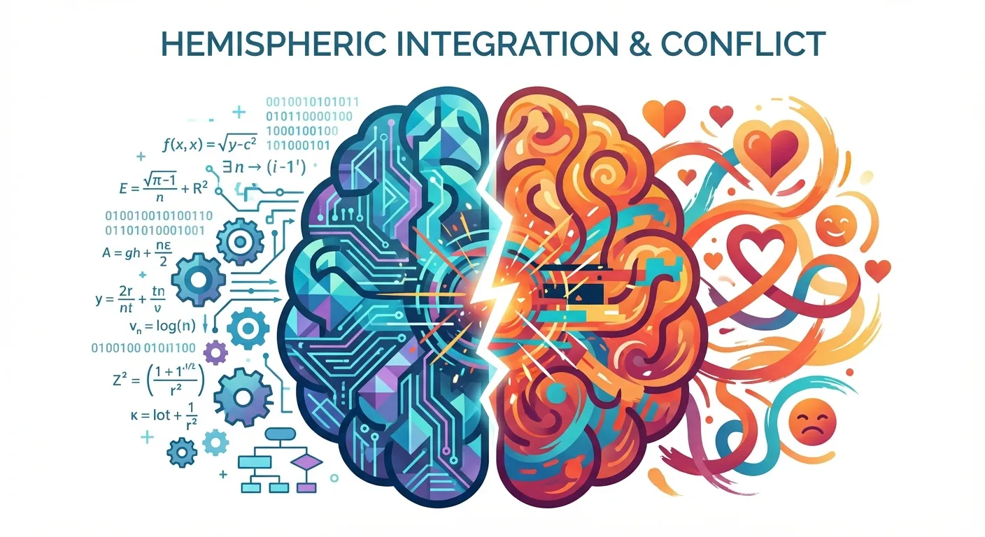 Brain illustration showing emotional and rational decision centers in conflict