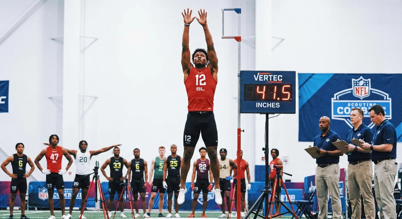 Football prospect performing a vertical jump test at the NFL Combine