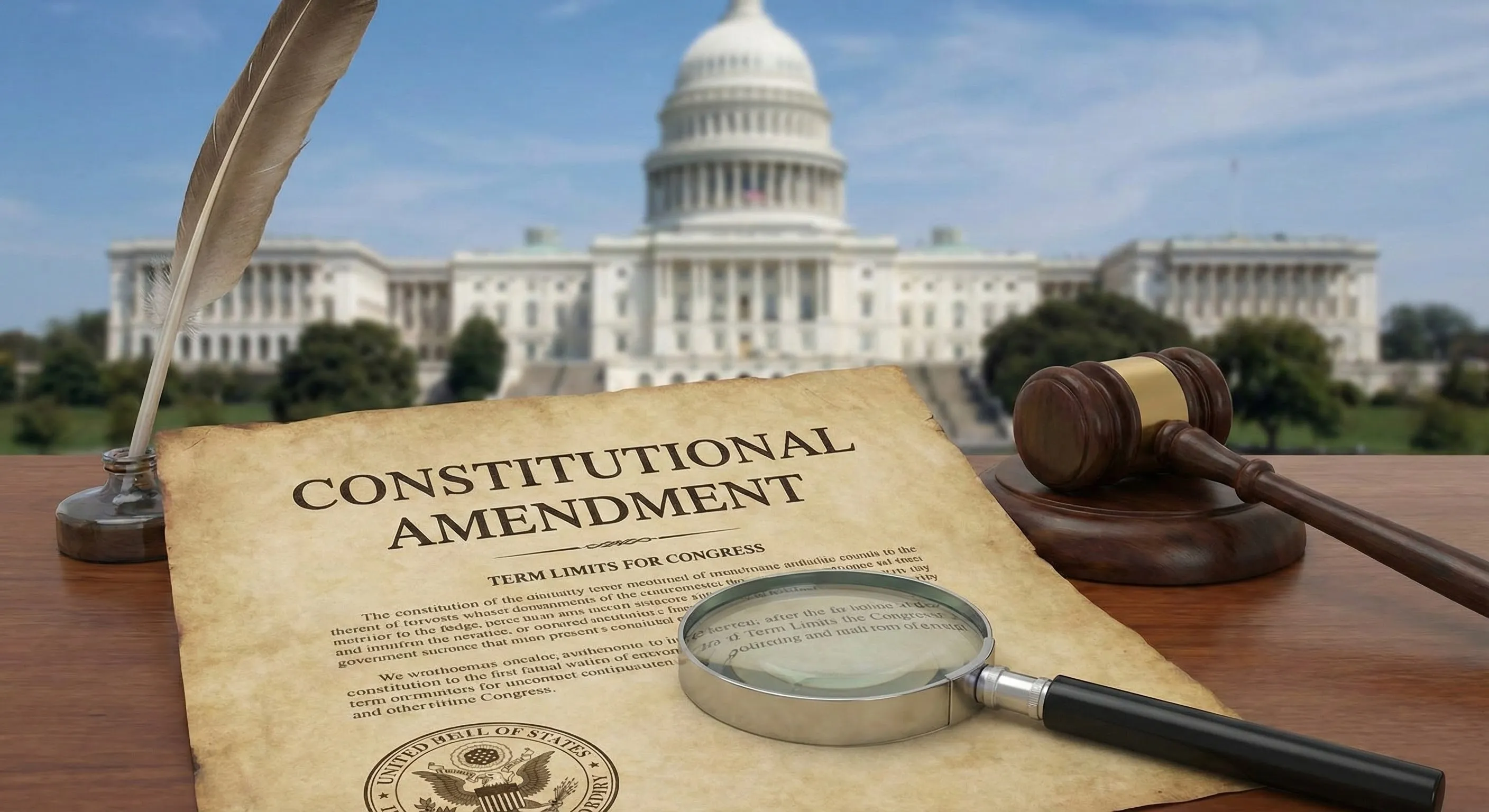 Capitol building with clock overlay symbolizing the debate over congressional term limits