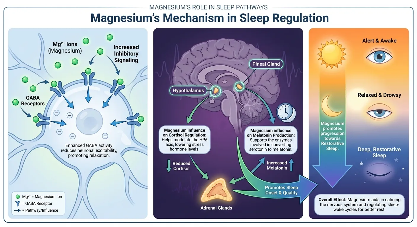 Diagram showing magnesium's role in GABA receptor activation and sleep regulation