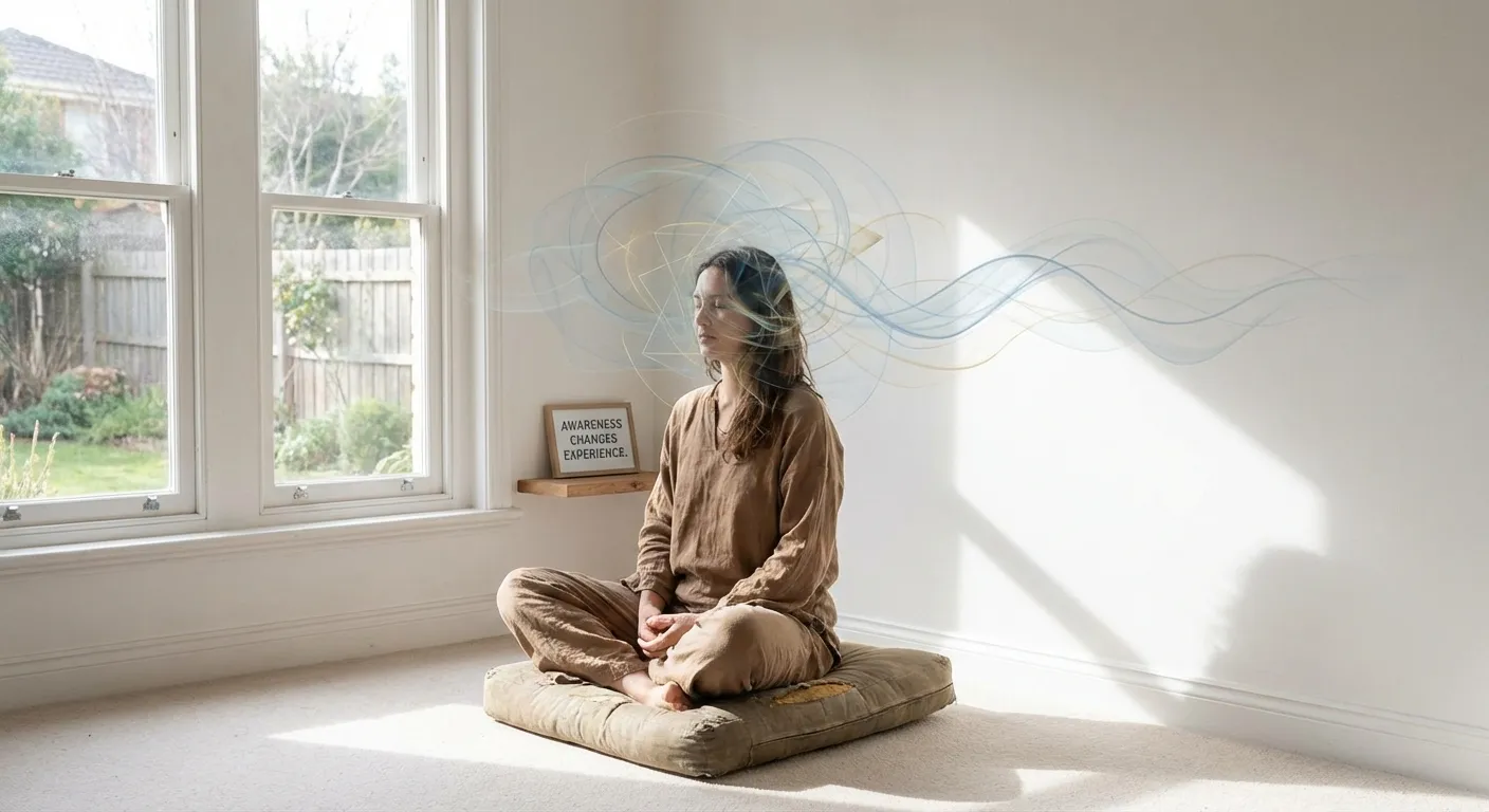 Meditation scene with visualization of brain generating internal experience
