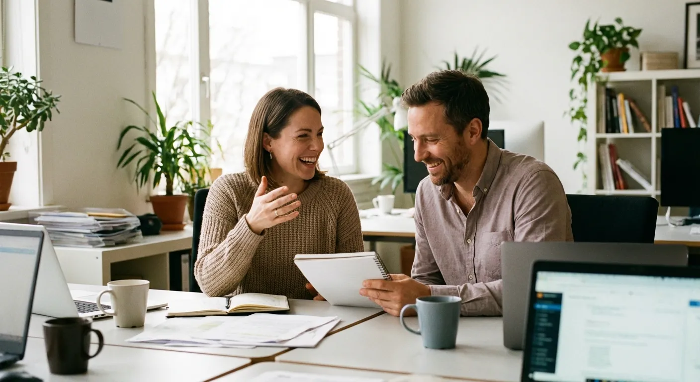 Person connecting with colleague in supportive workplace interaction