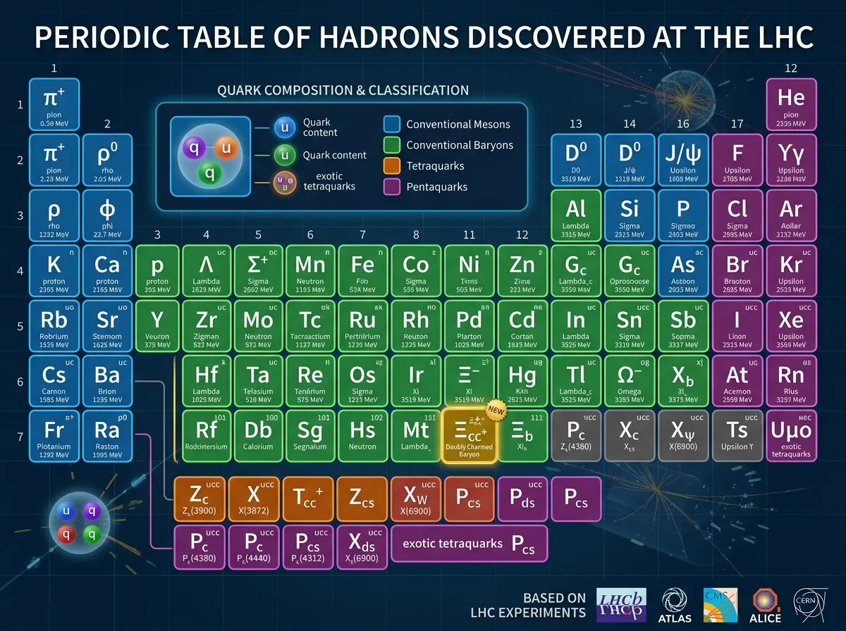 Infographic showing the growing family of particles discovered at the Large Hadron Collider