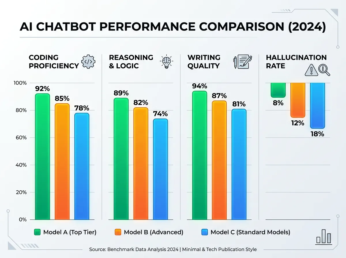 Comparison chart showing AI chatbot benchmark scores for coding and reasoning tasks
