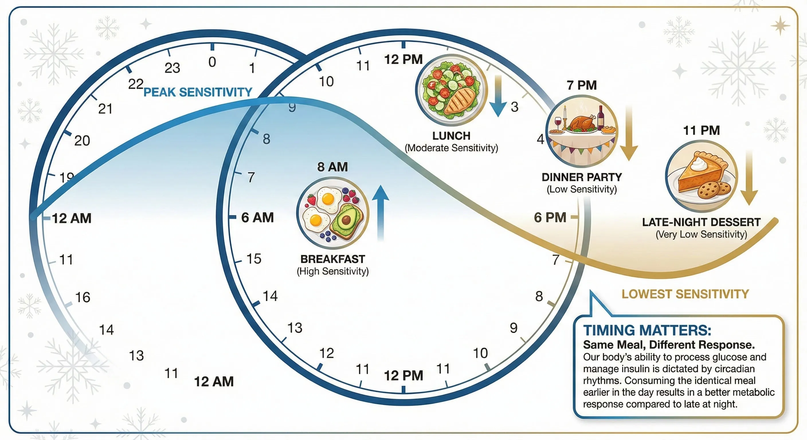 Graph showing insulin sensitivity declining throughout the day