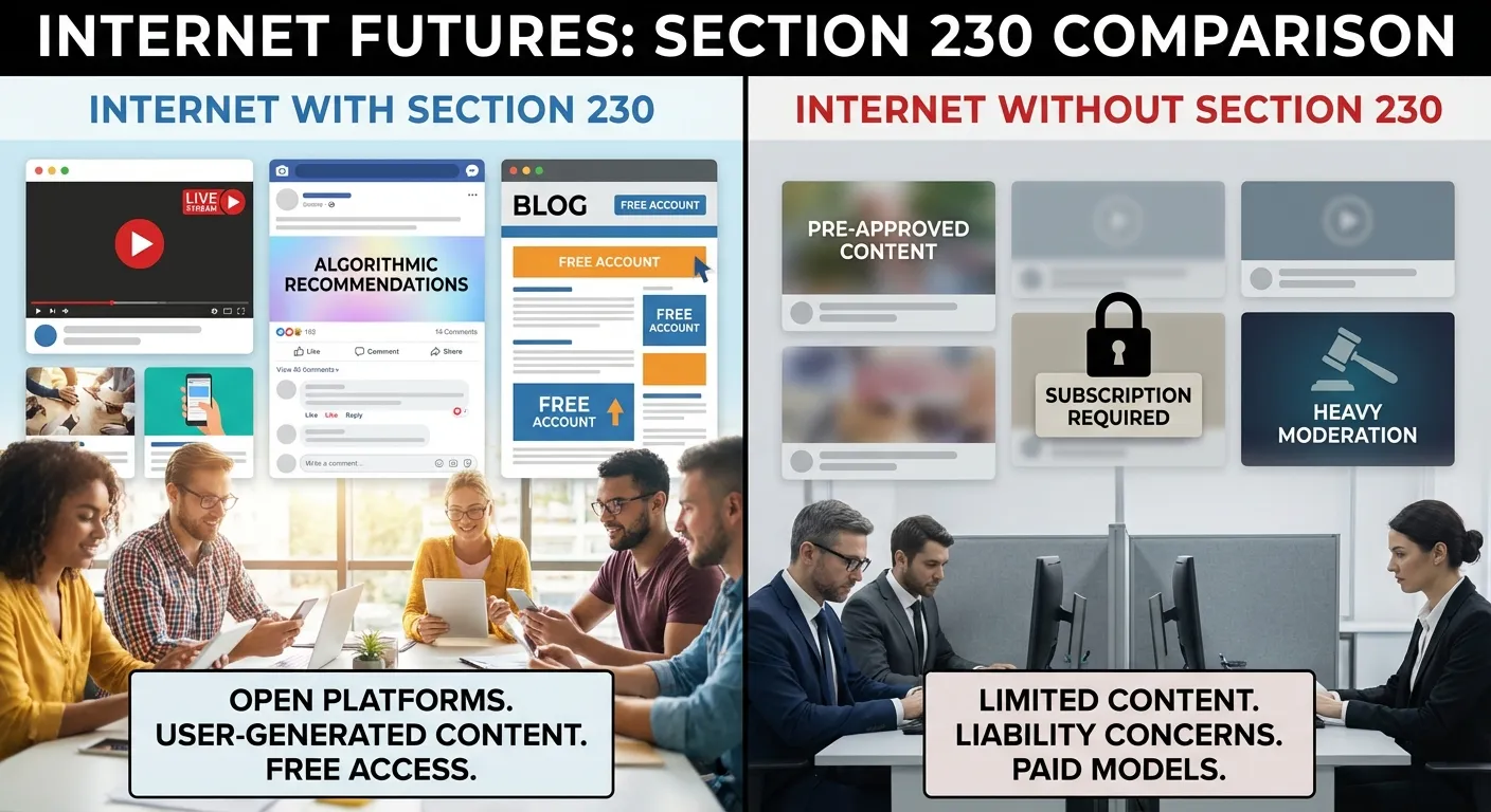 Comparison of potential internet scenarios with and without Section 230 protections