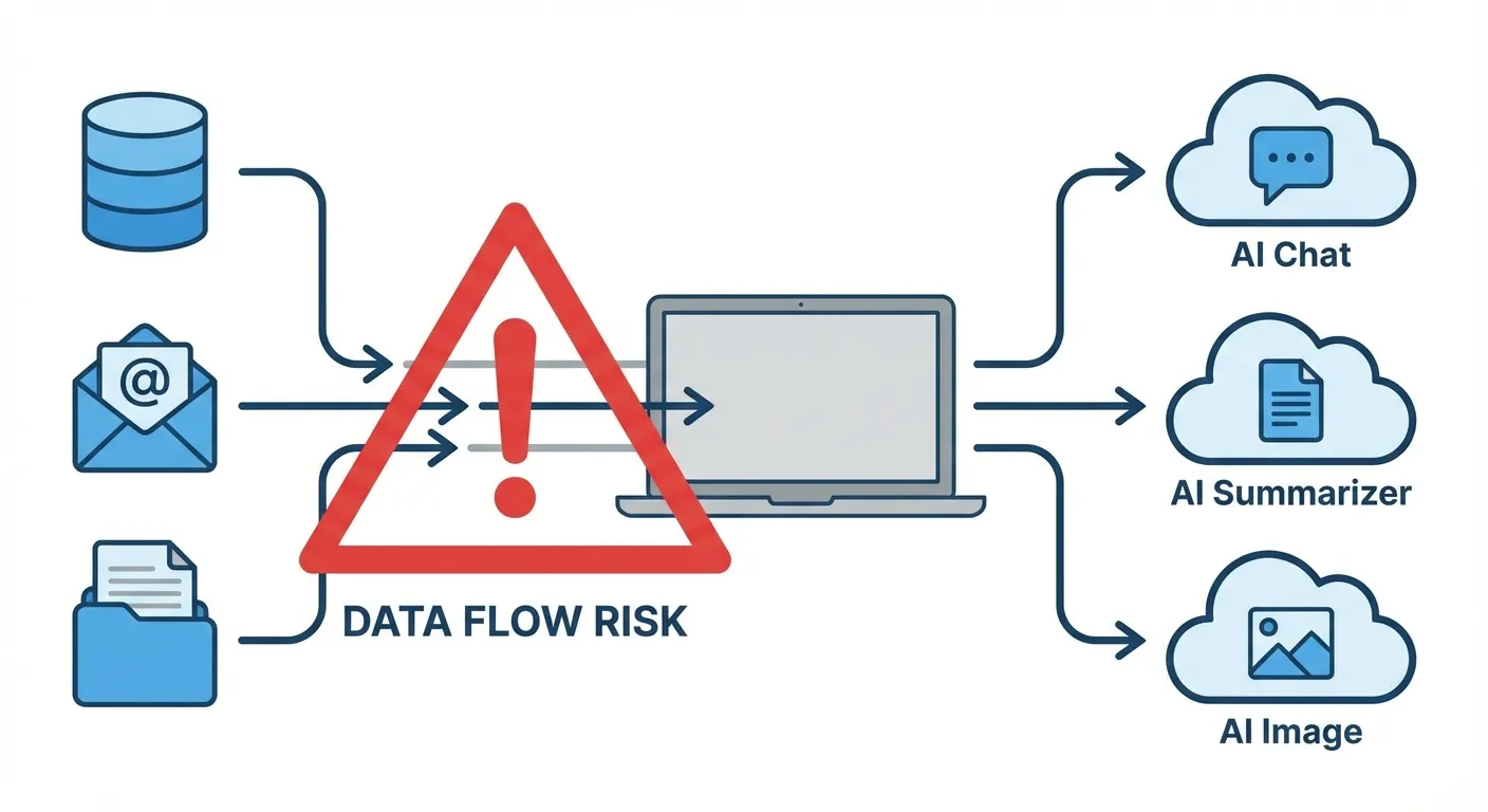 Diagram showing data flowing from company systems into external AI tools